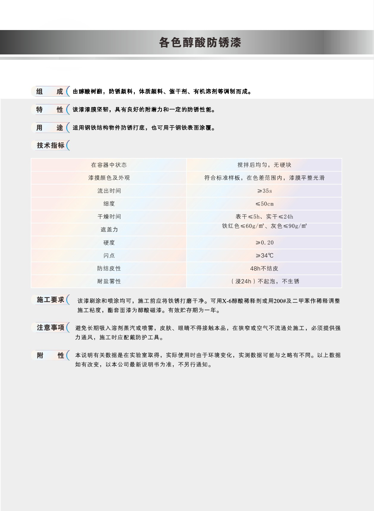 各色醇酸防銹漆