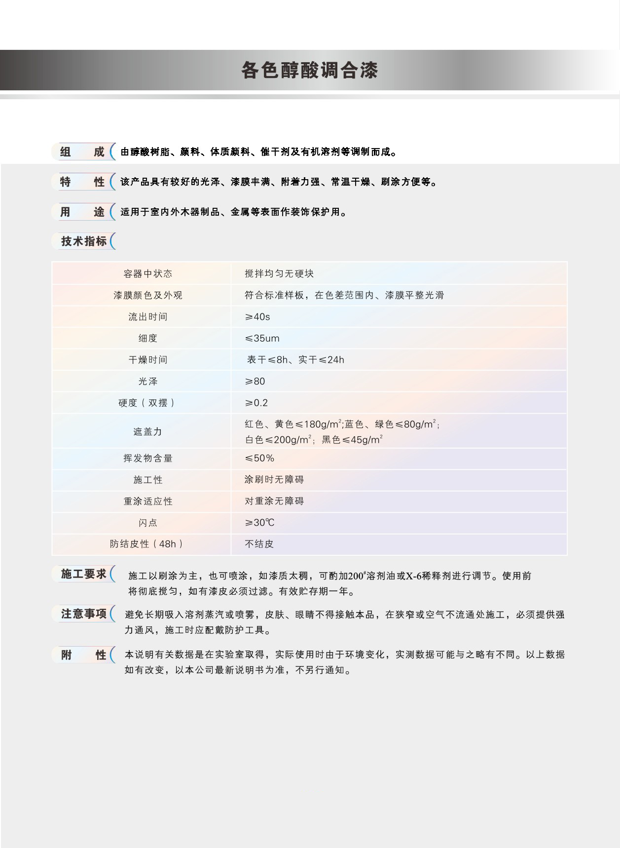 各色醇酸調合漆